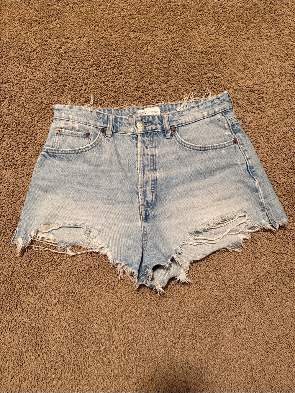 Zara Light Blue Distressed Denim Cutoff Shorts